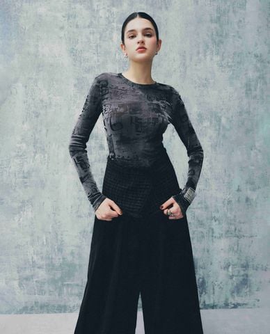  DEZUS - Quần jeans nữ ống rộng dập li Aminous 