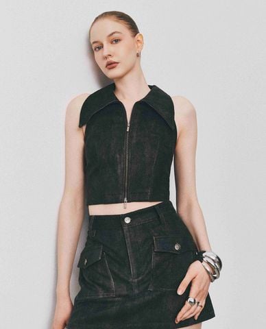  DEZUS - Áo sát nách nữ cổ bẻ phom croptop Eclipse 