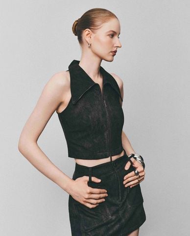  DEZUS - Áo sát nách nữ cổ bẻ phom croptop Eclipse 