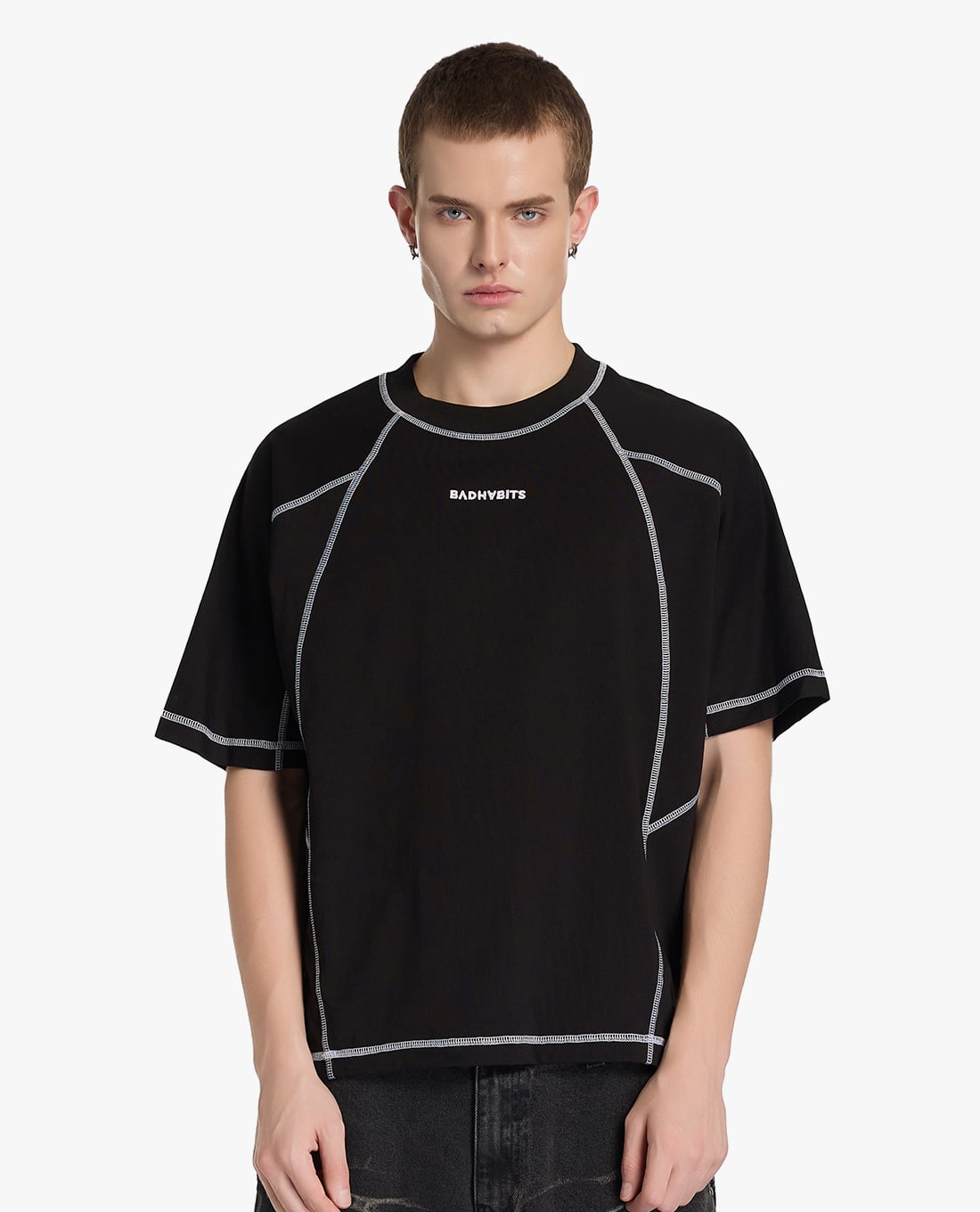 BAD HABITS - Áo thun unisex cổ tròn tay ngắn Stitch