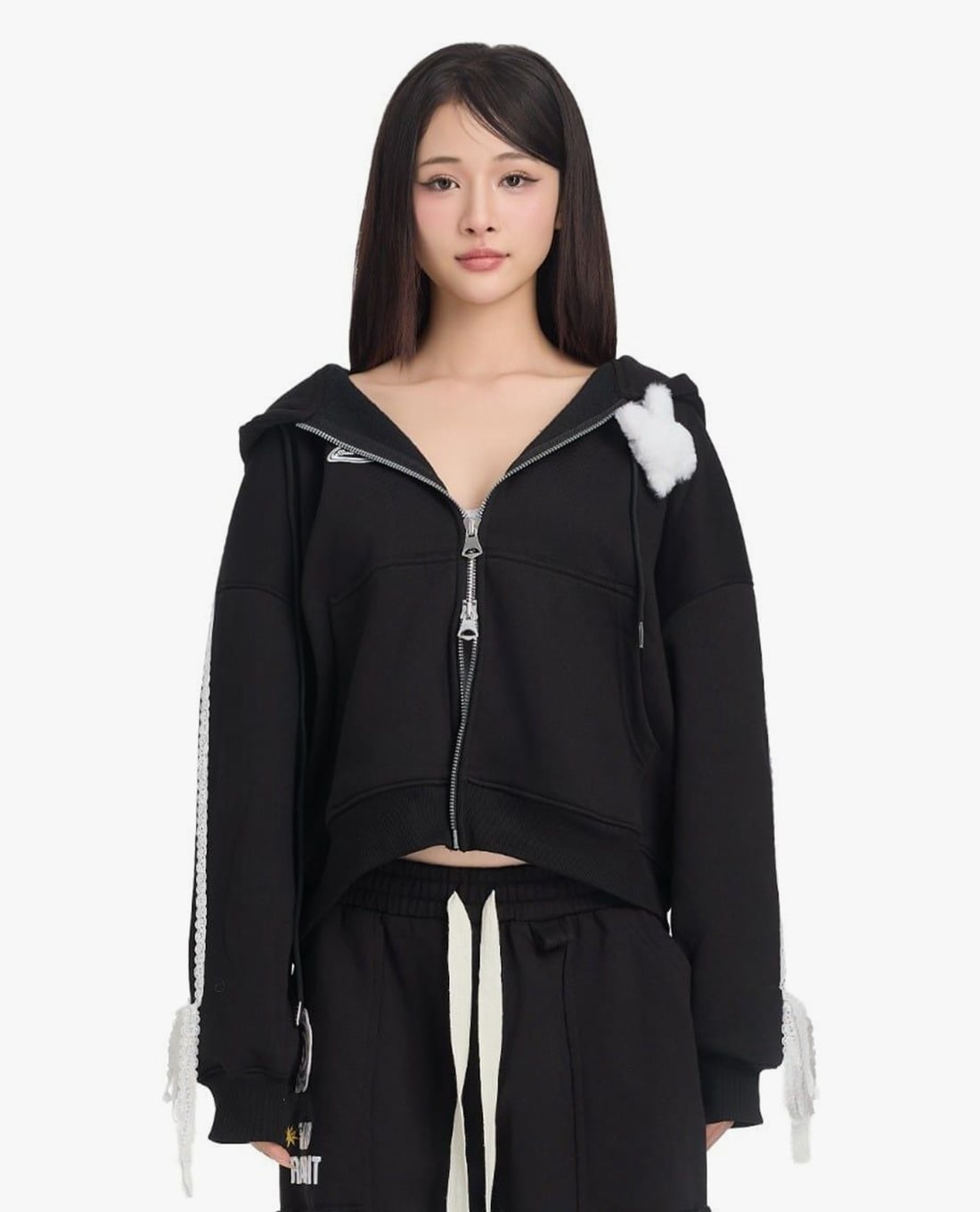 BAD RABBIT CLUB - Áo khoác phối mũ nữ khóa zip HSG Rabbit