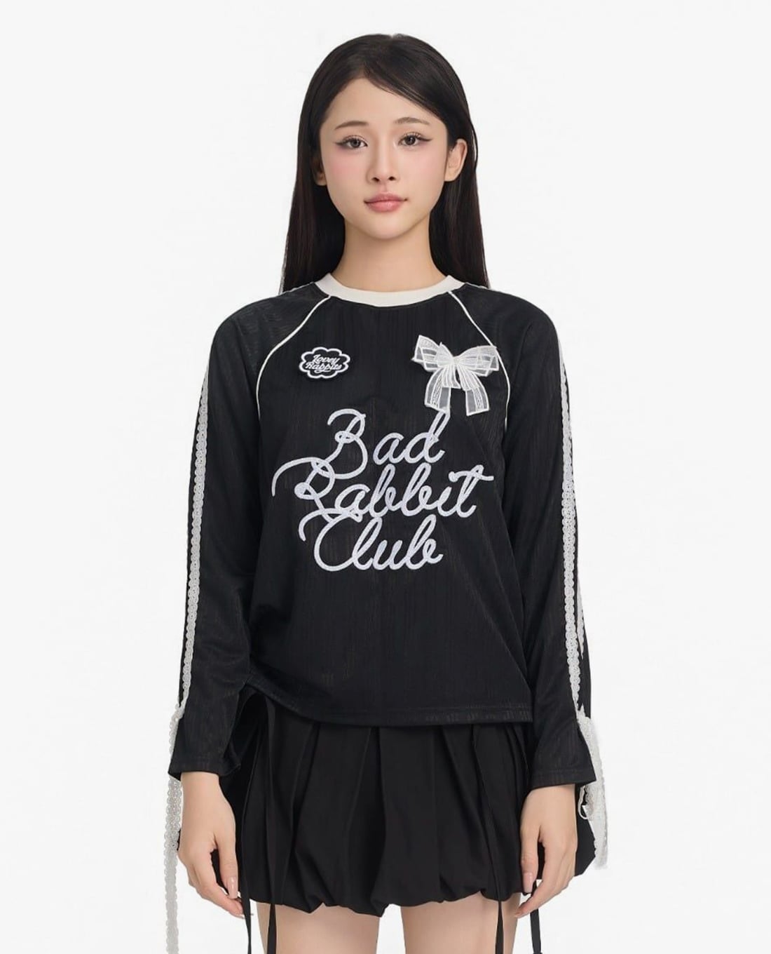 BAD RABBIT CLUB - Áo thun nữ cổ tròn tay dài Noir Rabbit
