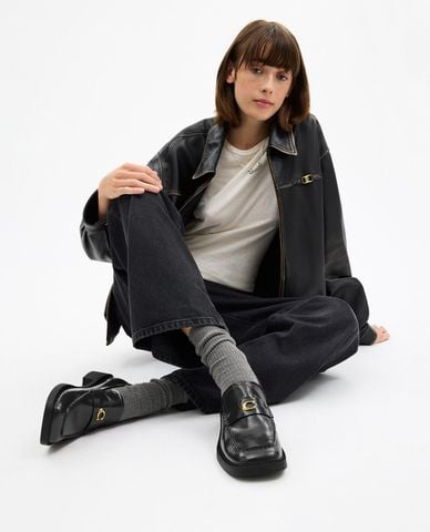  COACH - Giày lười nữ mũi vuông đế vừa Penny 