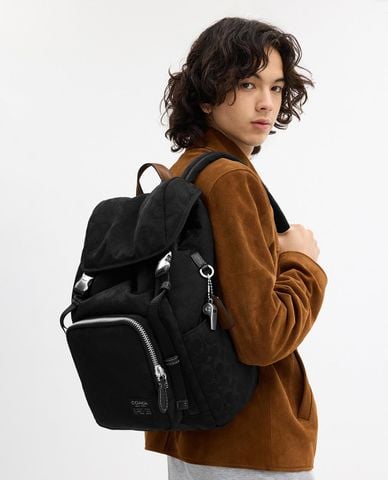  COACH - Balo nam nắp gập Logan In Signature Nylon 