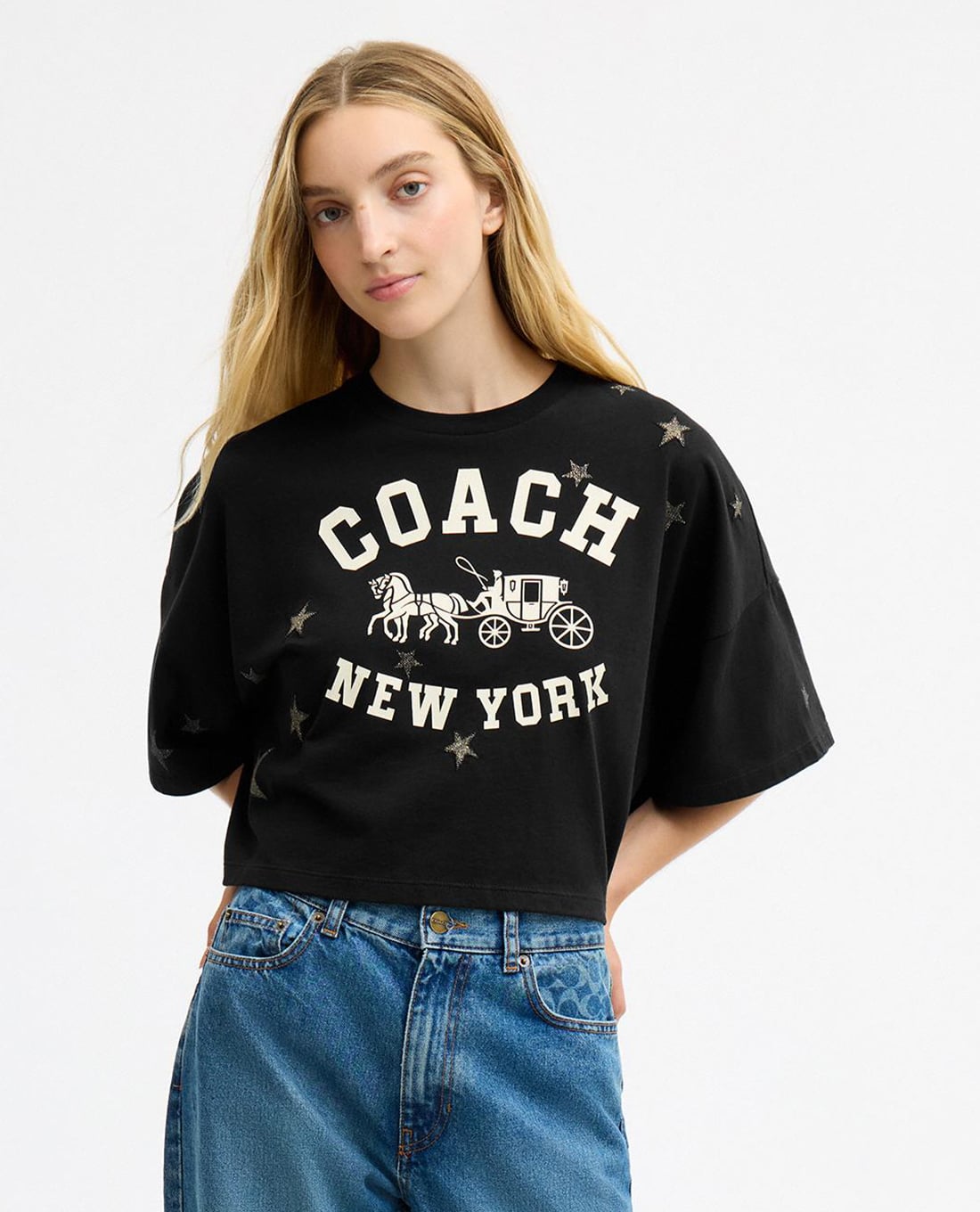 COACH - Áo croptop nữ cổ tròn tay ngắn Star