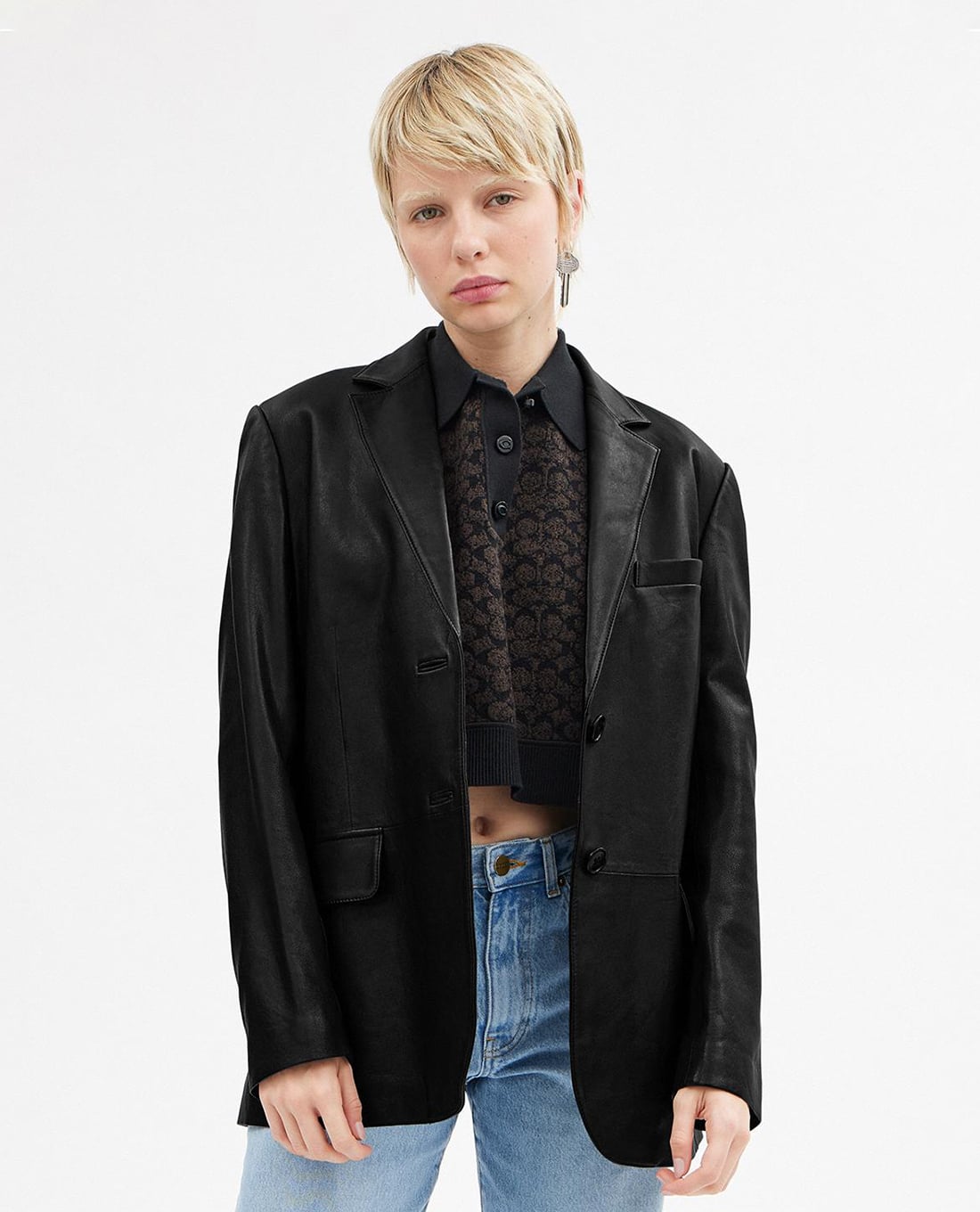 COACH - Áo khoác blazer nữ cổ bẻ tay dài