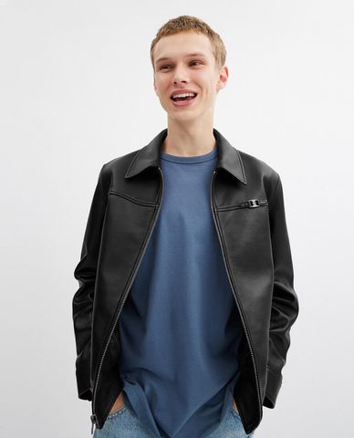  COACH - Áo khoác da nam cổ bẻ tay dài Heritage C 