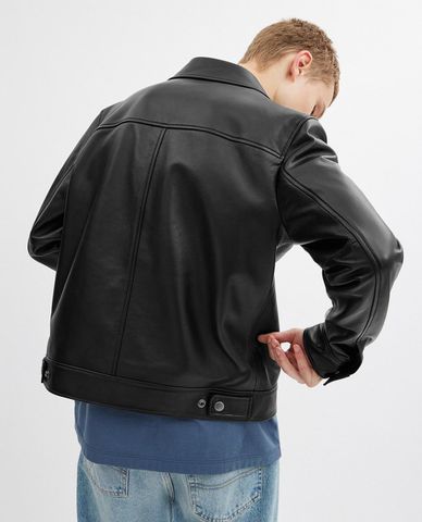  COACH - Áo khoác da nam cổ bẻ tay dài Heritage C 