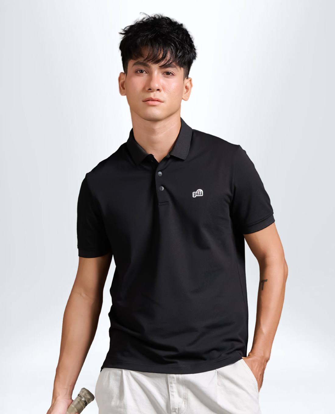 PILI - Áo polo nam tay ngắn phối logo kẻ sọc