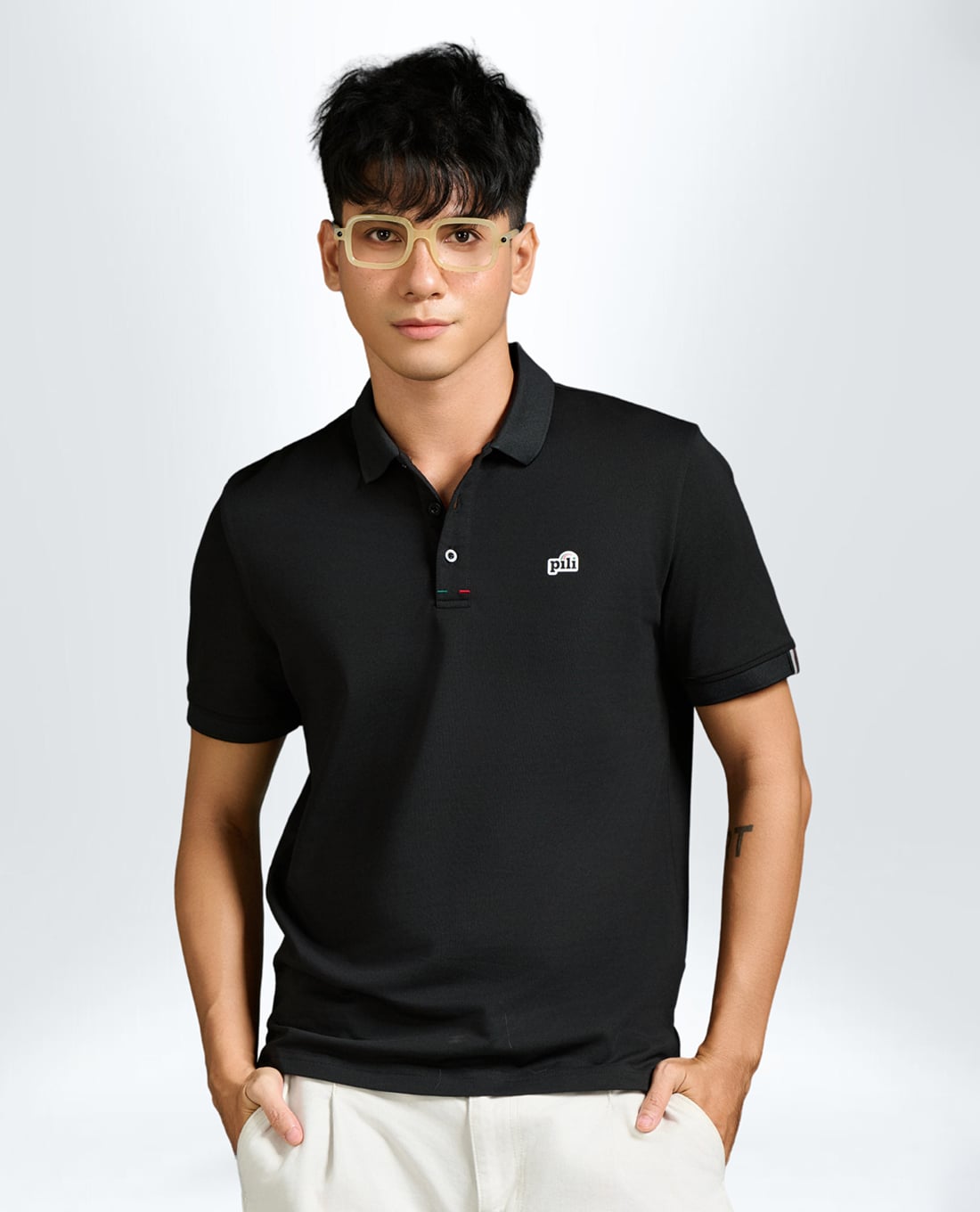 PILI - Áo polo nam tay ngắn phối patch logo