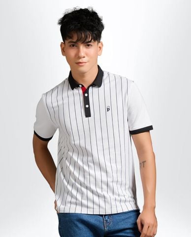  PILI - Áo polo nam tay ngắn thêu logo kẻ sọc 