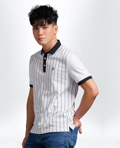  PILI - Áo polo nam tay ngắn thêu logo kẻ sọc 