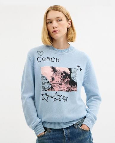  COACH - Áo sweater nữ cổ tròn tay dài Floppy Intarsia 