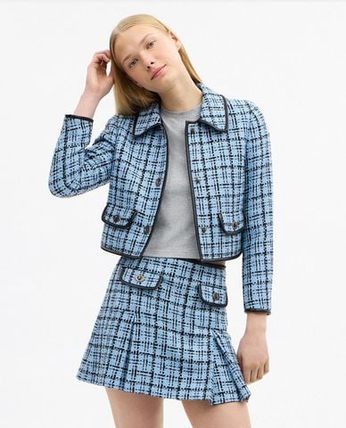  COACH - Áo khoác tweed nữ cổ bẻ tay dài Turnlock 