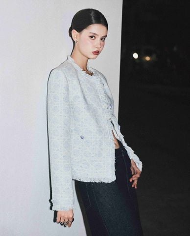  DEZUS - Áo khoác tweed nữ tay dài viền tua rua Allipe 