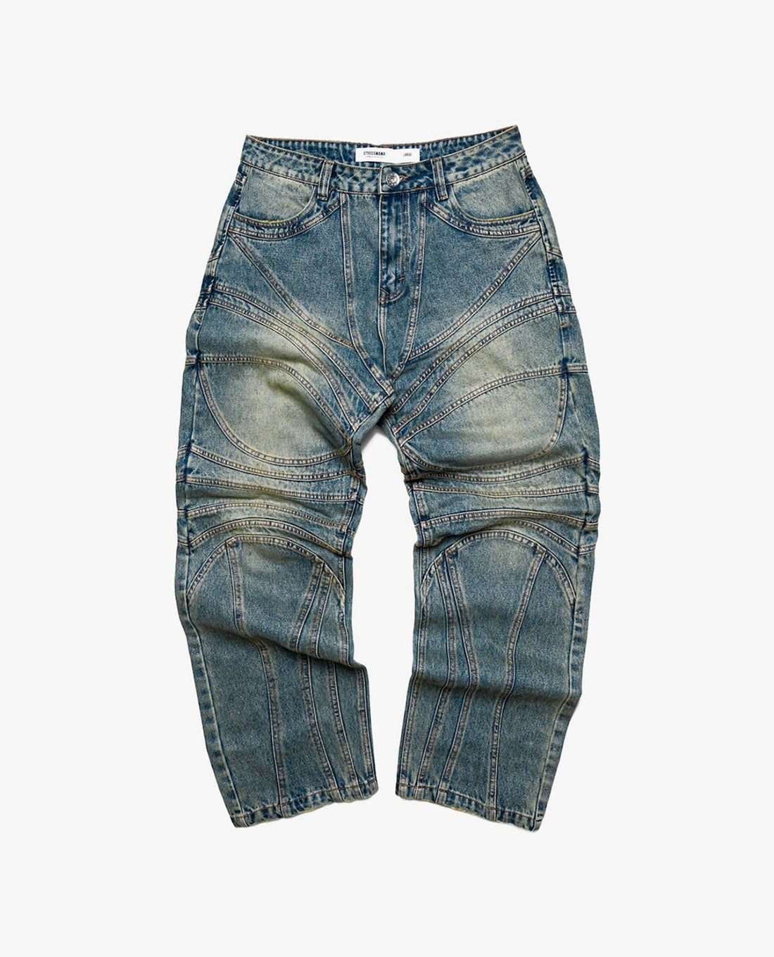 STRESSMAMA - Quần jeans unisex ống rộng wash bạc Robot