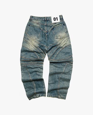 STRESSMAMA - Quần jeans unisex ống rộng wash bạc Robot 