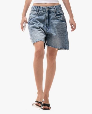  STRESSMAMA - Quần short jeans unisex wash bạc Basic 