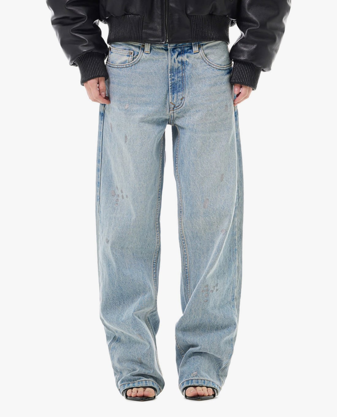 STRESSMAMA - Quần jeans unisex ống rộng wash bạc