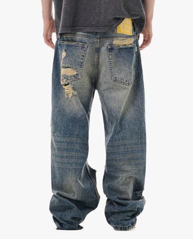  STRESSMAMA - Quần jeans unisex ống rộng rách gối 