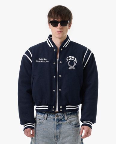  STRESSMAMA - Áo khoác bomber unisex cổ V tay dài Varsity 