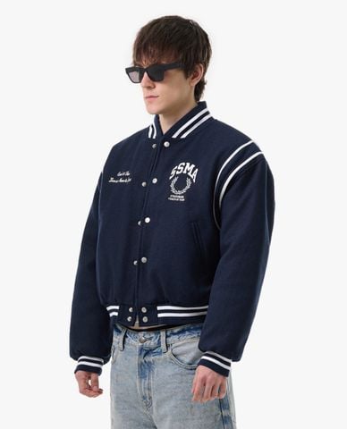  STRESSMAMA - Áo khoác bomber unisex cổ V tay dài Varsity 