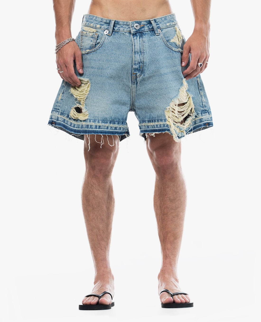 STRESSMAMA - Quần short jeans unisex rách gối cá tính