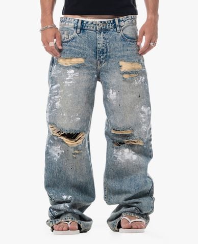  STRESSMAMA - Quần jeans unisex ống rộng Work In Progress 