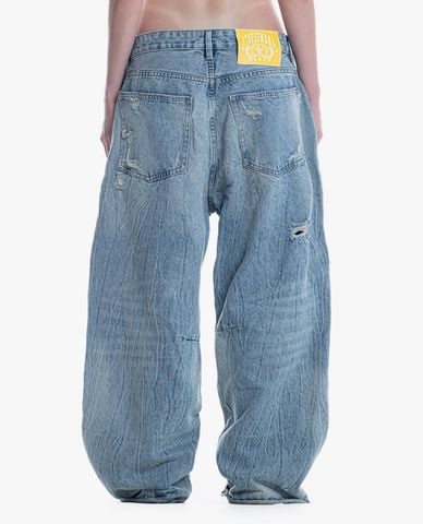  STRESSMAMA - Quần jeans unisex ống rộng Distressed 