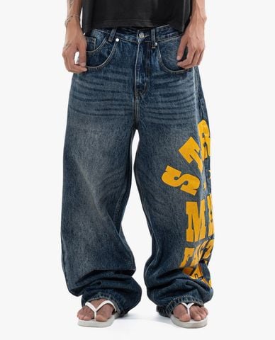  STRESSMAMA - Quần jeans unisex ống rộng wash bạc MMF V2 