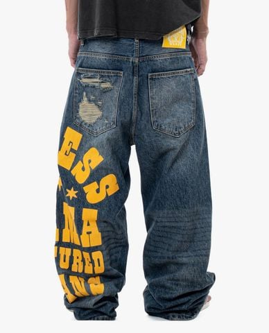  STRESSMAMA - Quần jeans unisex ống rộng wash bạc MMF V2 