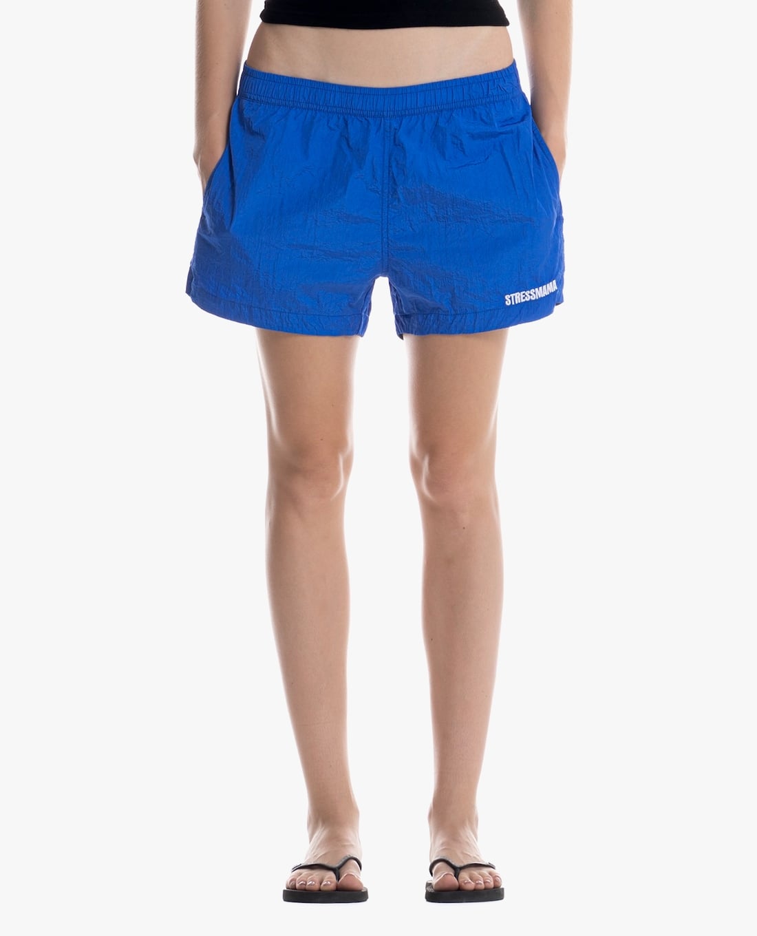STRESSMAMA - Quần short unisex ống rộng thêu logo