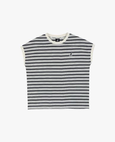  KANGOL - Áo thun unisex cổ tròn tay ngắn kẻ sọc 