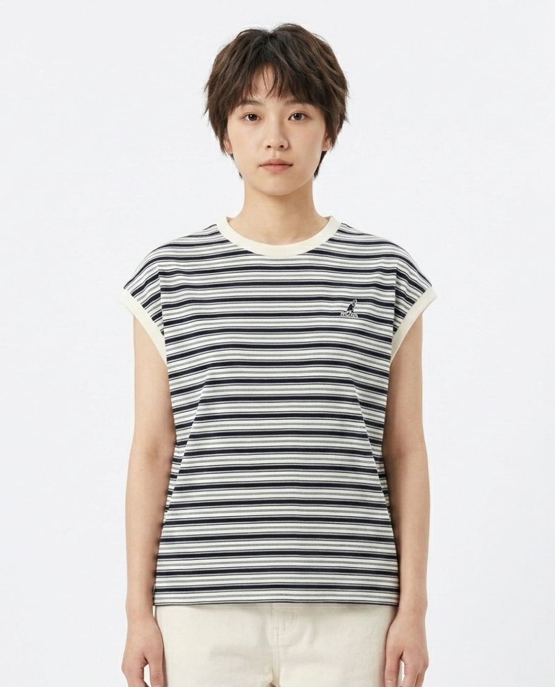 KANGOL - Áo thun unisex cổ tròn tay ngắn kẻ sọc