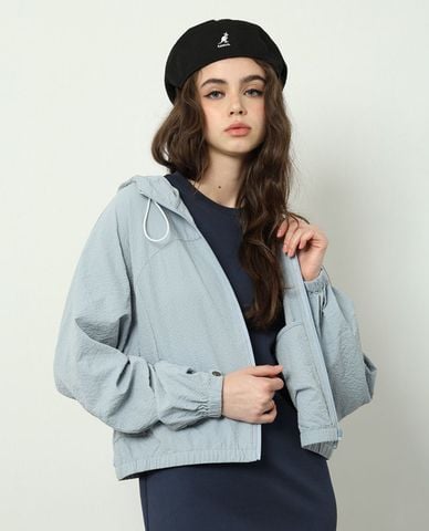  KANGOL - Áo khoác gió unisex phối mũ tay dài thêu logo 