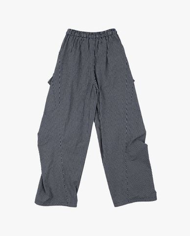  KANGOL - Quần unisex ống rộng sọc caro phối dây rút 