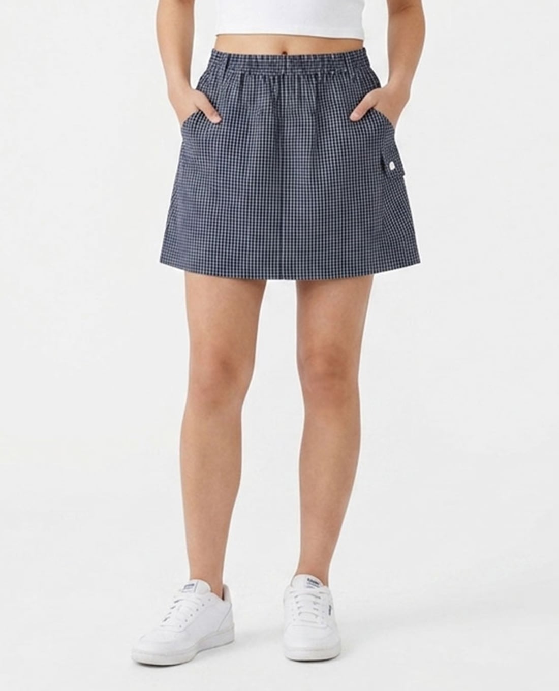 KANGOL - Quần short giả váy nữ sọc caro