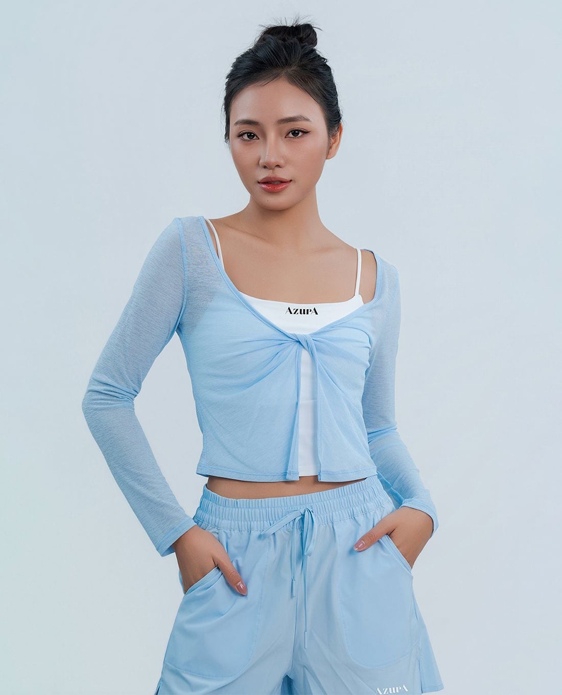 AZURA - Áo khoác dệt kim nữ tay dài xoắn nút