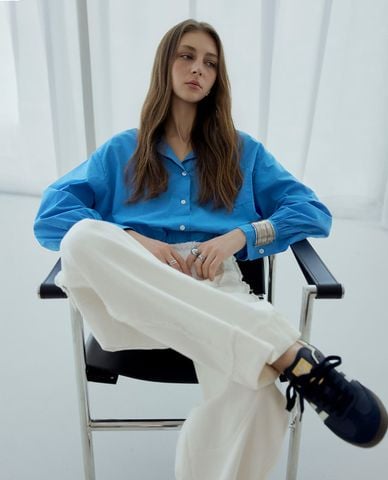  DEZUS - Áo sơ mi nữ tay dài phom croptop Zaeryn 