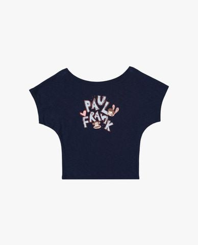  PAUL FRANK - Áo croptop nữ cổ tròn tay ngắn in họa tiết 