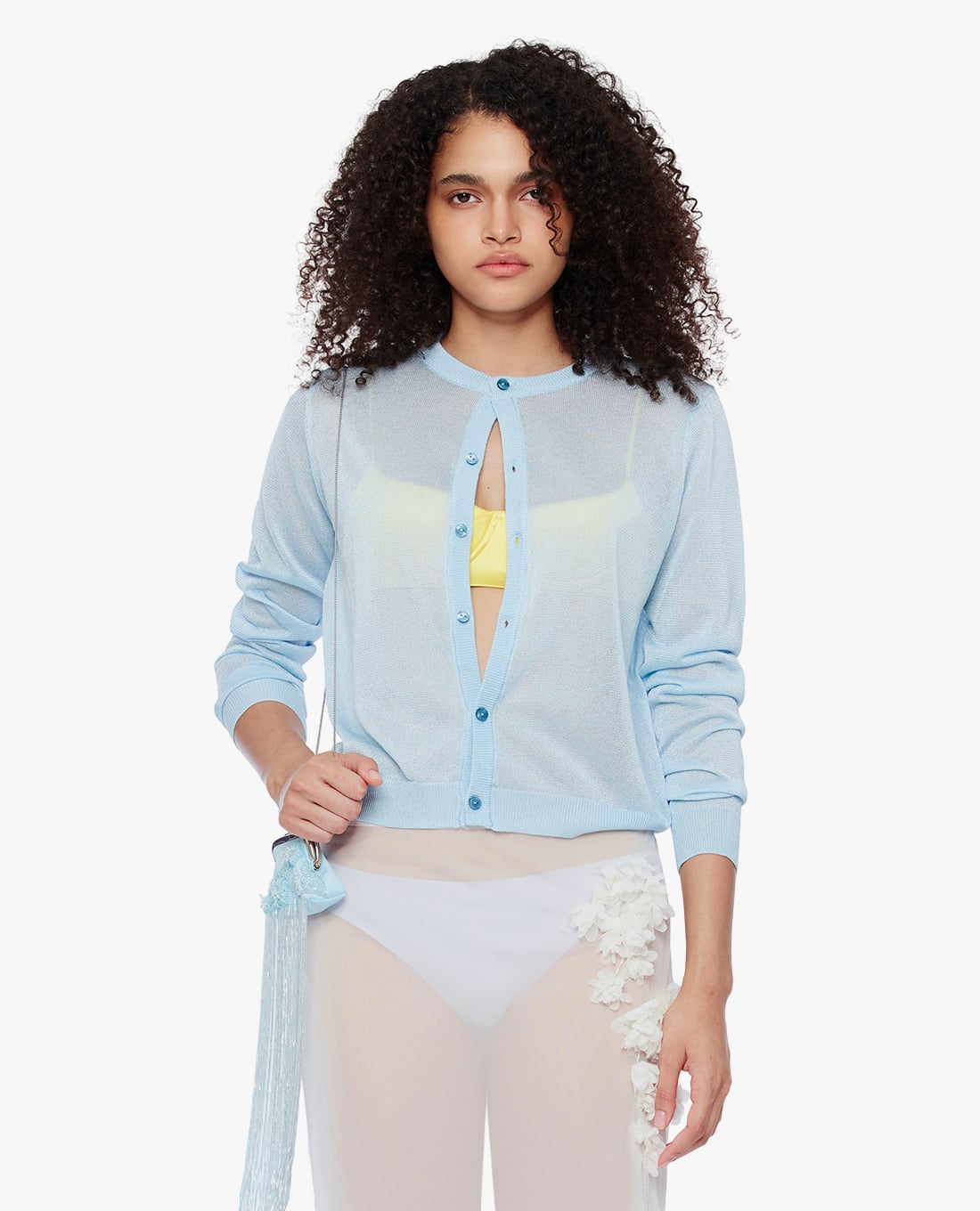 FANCì CLUB - Áo khoác cardigan nữ cổ tròn xuyên thấu Rawed