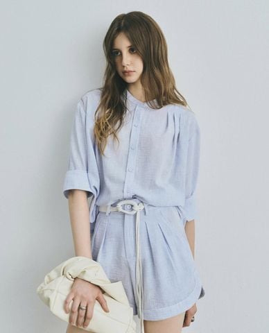  DEZUS - Áo sơ mi nữ cổ trụ tay dài phom suông Ulle 