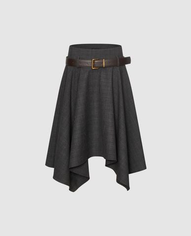  URBAN REVIVO - Chân váy chữ A midi bất đối xứng kèm thắt lưng 