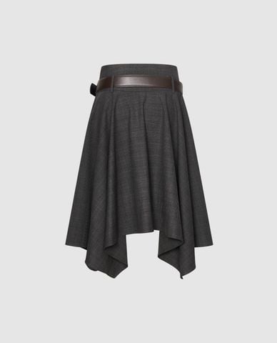  URBAN REVIVO - Chân váy chữ A midi bất đối xứng kèm thắt lưng 