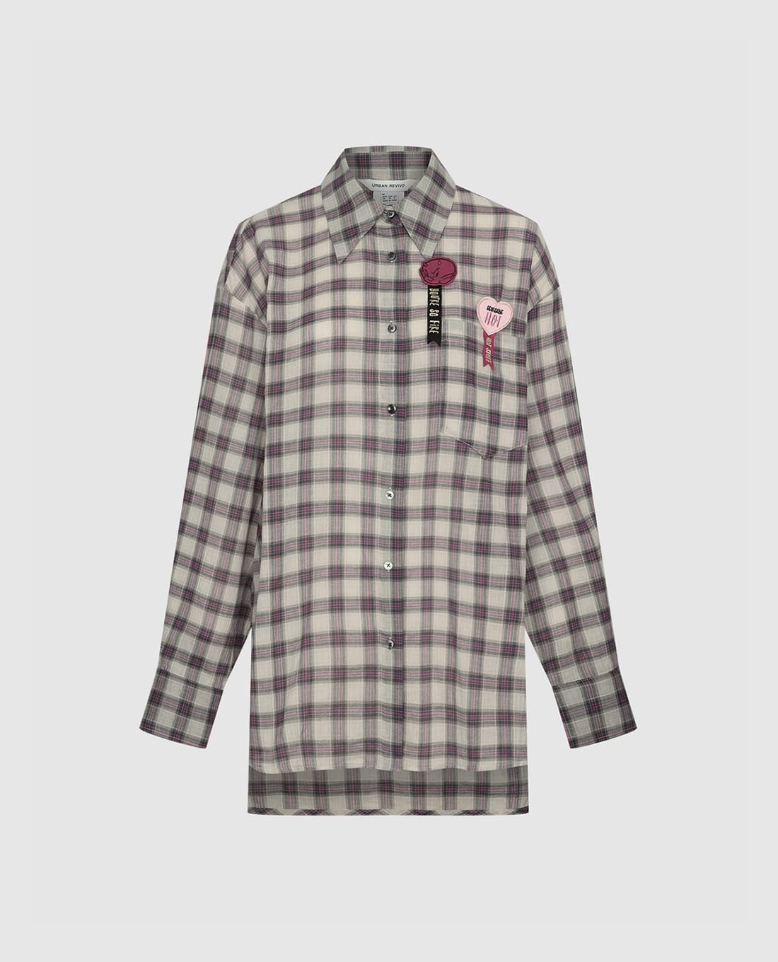 URBAN REVIVO - Áo sơ mi nữ cổ bẻ tay dài kẻ caro