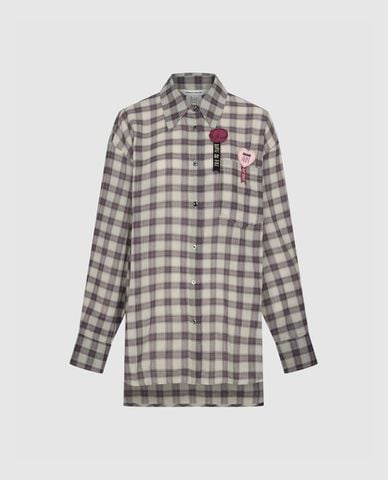  URBAN REVIVO - Áo sơ mi nữ cổ bẻ tay dài kẻ caro 