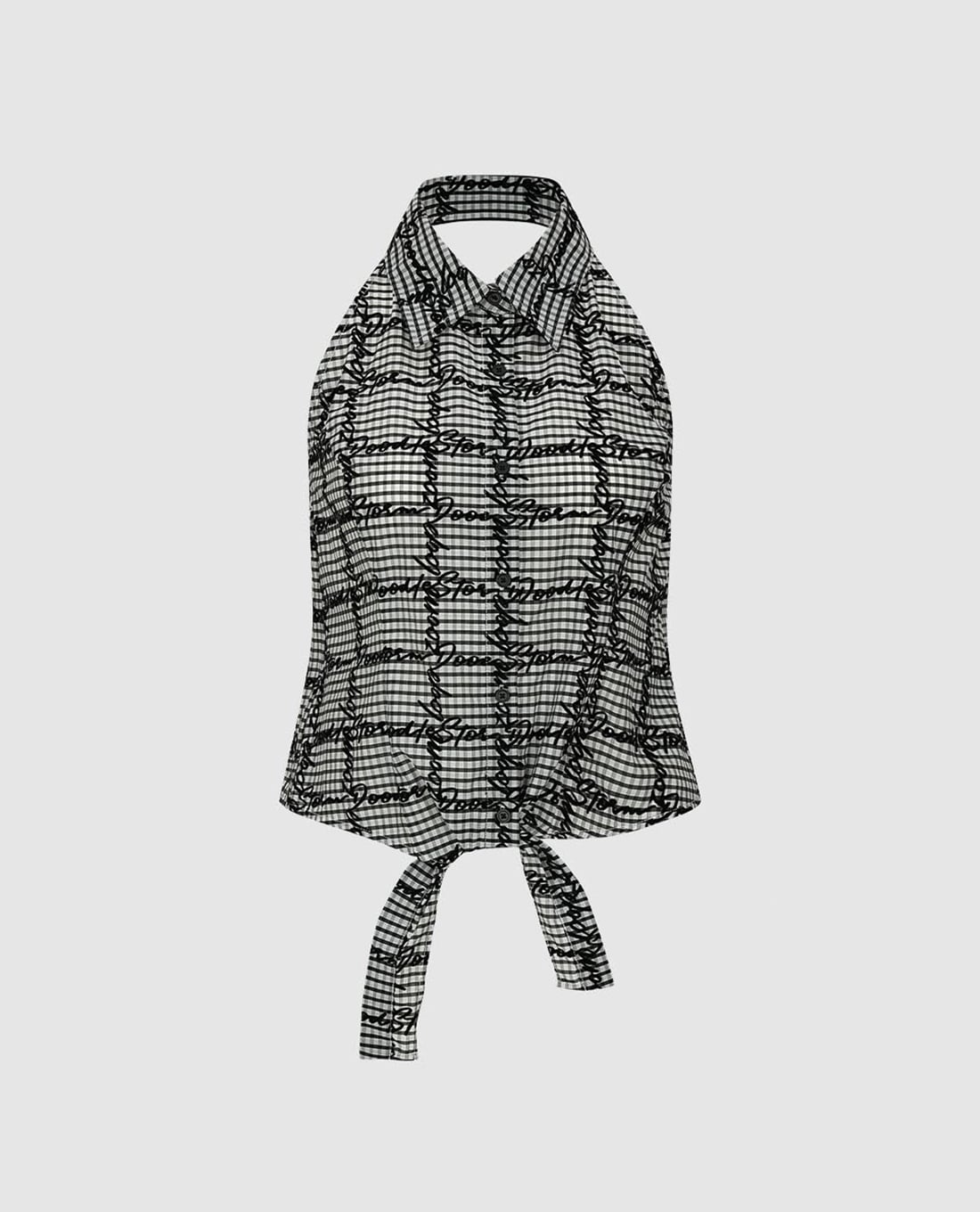 URBAN REVIVO - Áo kiểu nữ cổ bẻ cut out sọc caro