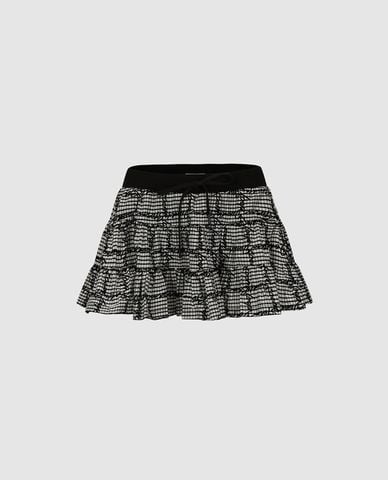  URBAN REVIVO - Chân váy chữ A mini xếp tầng kẻ caro 