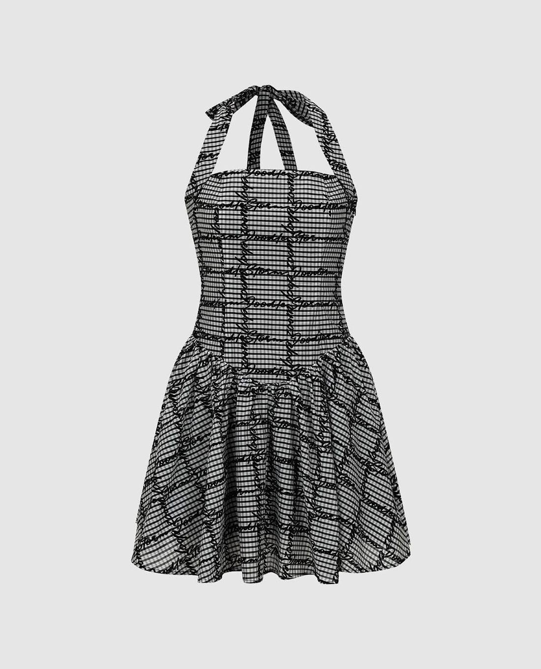 URBAN REVIVO - Đầm mini cổ yếm kẻ sọc caro