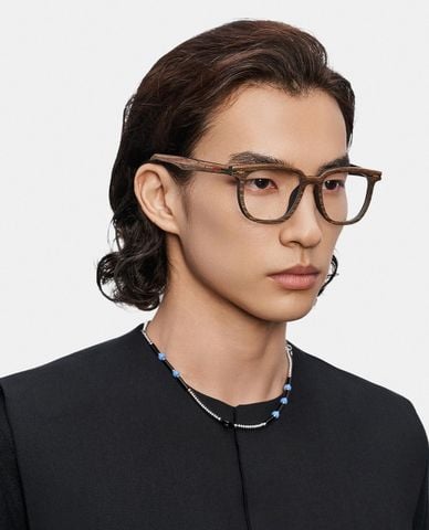 MUJOSH - Gọng kính vuông unisex họa tiết gỗ 